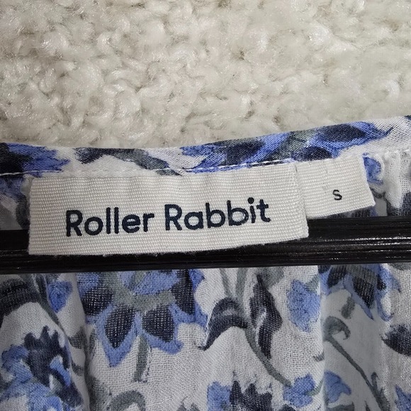 Roller Rabbit Top Womens Small Blue Floral V-Neck Pullover Long Sleeve Bloomcore - Picture 5 of 10